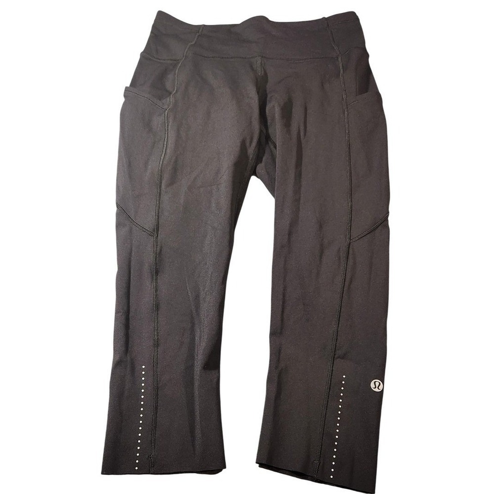Lululemon Leggings‎ Womens Medium Black Cropped Reflective Pockets Running Yoga